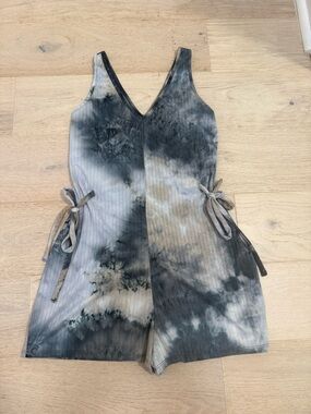 See You Monday Tie-Dye Romper in Gray and Cream Size Medium
